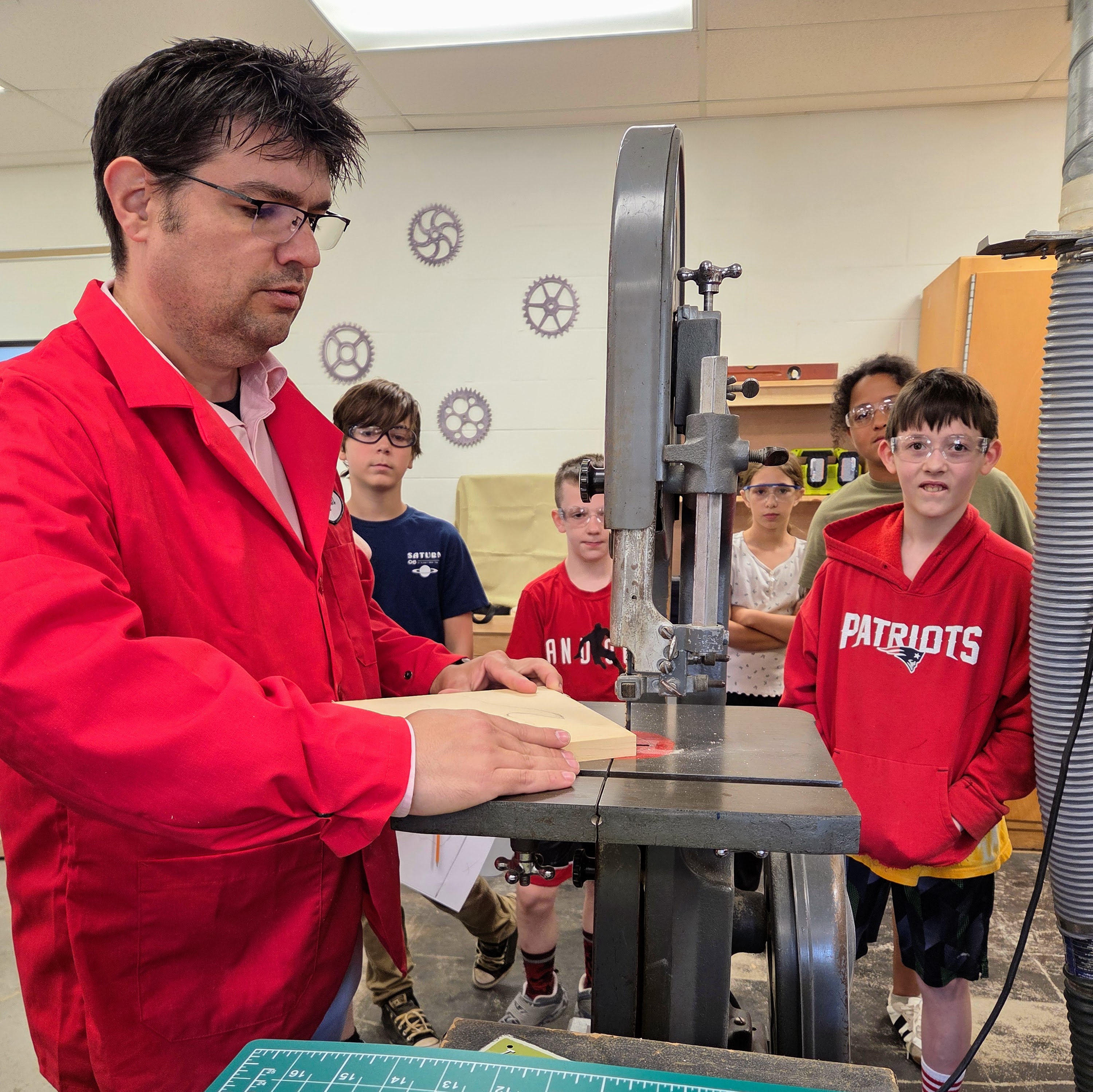 Students get a lesson on equipment safety in Industrial Arts and Technology Class